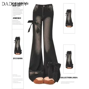 Quần jeans ống loe dáng retro New American Ins High Street, quần ống rộng cạp cao Niche, quần cỡ lớn.