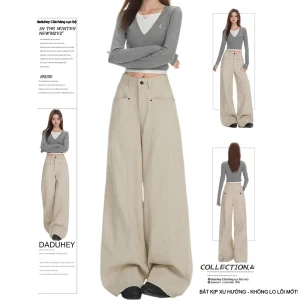 Quần Jeans Nữ Workwear Rửa Cát - Ống Rộng Eo Cao Dáng Rộng Thoải Mái
