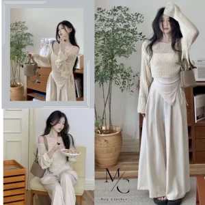 Set Đồ Nữ - Áo 2 Dây Lệch Vai Mix Với Quần Ống Rộng Phong Cách Nhẹ Nhàng Nữ Tính